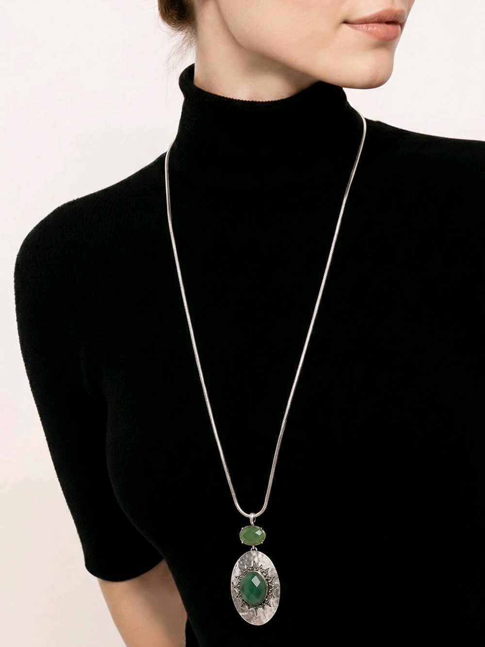 Lucky Brand Silver-Tone Long Necklace with Green Stones